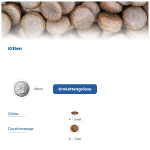 N&D Prime Chicken Kitten nourriture sèche pour chat, taille des croquettes en détail.