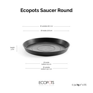 Sottovaso Ecopots, grigio scuro, Ø 30 cm. Ideale per interni ed esterni, protegge le superfici dall'acqua.