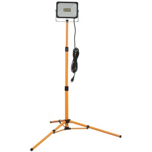 Faro da cantiere LED Worklight con stativo telescopico, 50W, luce bianca diurna, regolabile in altezza.