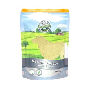 Bellfor Vermal Powder per cani, confezione da 250g per il supporto naturale della salute intestinale.