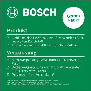 Bosch UniversalLevel 3 : Informations écologiques sur les matériaux recyclés dans le boîtier, le sac et l’emballage.