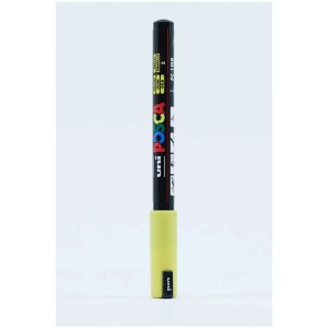 Uni Posca Fine Liner PC-1MR Gelb, ultrafeiner Acrylzeichenstift für präzise Linien.