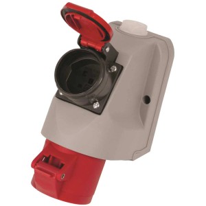 Presa a muro combinata Steffen CEE 16/5 e T25, grigia, per distribuzione elettrica esterna.