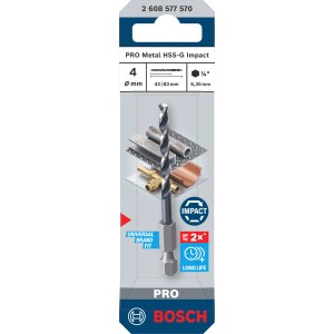 Punta elicoidale Bosch Pro Metal HSS-G Impact, 4 mm, argento. Punta per metallo per fori precisi.