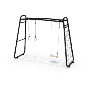Exit Toys GetSet Monkeybar MB210: Set da gioco in acciaio nero con altalena, anelli e rete da arrampicata.