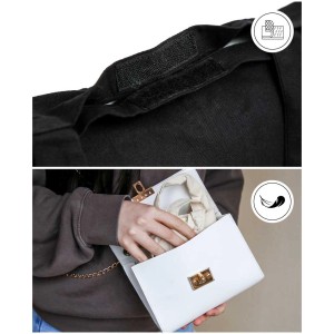 Schwarze I Am Creative Stofftasche aus Baumwolle mit Klettverschluss, Detailaufnahme.