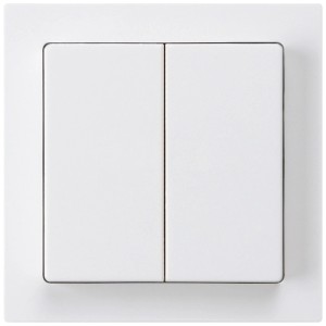 Double bouton-poussoir blanc Hager Kallysto en duroplast pour montage en saillie.