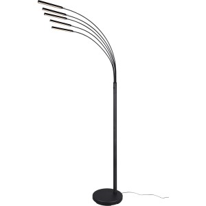 Lampadaire LED Reality Reed noir moderne avec cinq bras lumineux pour espaces de vie.