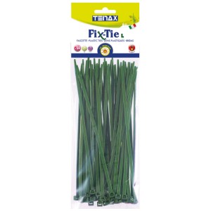Tenax Fix-Tie L colliers de serrage, 50 pcs, verts, pour brise-vue balcon et fixations extérieures.