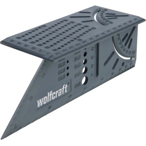 wolfcraft Équerre à onglet 3D 150 mm, outil de mesure pour tracer des angles et déterminer les tailles de forets.