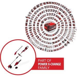 Outil multifonction sans fil Einhell Power X-Change GE-LM 36/4in1 Li-Solo avec accessoires et batterie Power X-Change.