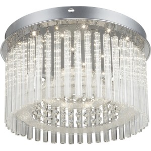 Moderna plafoniera LED JOYCE in cromo con acrilico e accenti di cristallo trasparente.