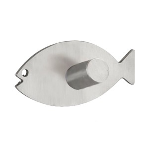 Wenko Gancio a muro Fish, set da 2, acciaio inox opaco, design a pesce per bagno e casa.