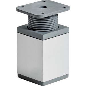 Gamba per mobile Hettich quadrata, 60-75 mm, acciaio effetto alluminio, regolabile in altezza.