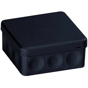 Scatola di derivazione nera Max Hauri AP/IP65, vuota, in plastica con ingressi laterali per tubi.