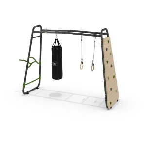 Exit Monkeybar GetSet MB220 torre gioco con parete da arrampicata, sacco da boxe e anelli da ginnastica per il giardino.