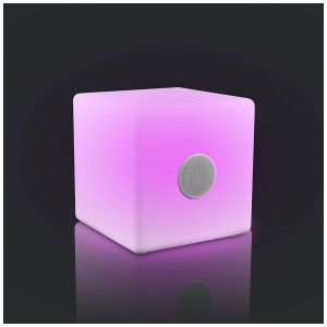 Lampada da tavolo a cubo LED Mondilux, bianca, con altoparlante Bluetooth integrato.