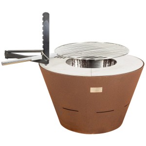 Brasero Nouvel Cono avec grille en acier, aspect rouillé, Ø 60cm. Idéal pour les barbecues à charbon.
