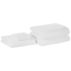 Ensemble de 4 serviettes de bain Areora en coton blanc avec texture gaufrée.