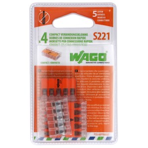 Morsetto Wago, 5 poli, rosso, per cavi fino a 4 mm², blister da 4.