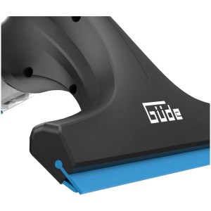 Dettaglio: Aspiragocce a batteria Güde GAFS 280 con labbro in gomma blu e logo Güde.