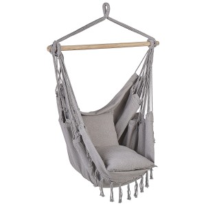 Beliani Bonea sedia sospesa, cotone grigio chiaro con cuscini e nappe.