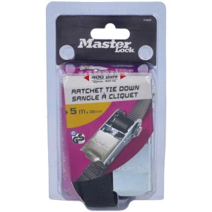 Sangle à cliquet Master Lock, 500x2,5 cm, capacité de charge jusqu'à 400 kg, pour sécuriser le chargement.