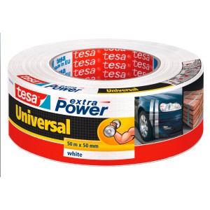 Ruban adhésif Tesa Extra Power Universal, blanc, 50m x 50mm. Polyvalent pour réparer et fixer.
