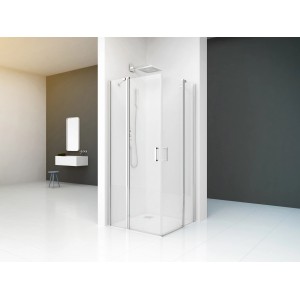 Cabine de douche d'angle baliv DUK-90.50E, 90x90 cm, chrome, avec portes pivotantes et verre transparent.