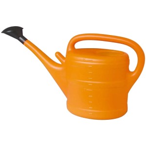 Arrosoir de jardin orange Geli, 10 litres, avec pomme d'arrosage noire. Arrosoir de jardin pratique.