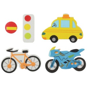 Selbstklebende Moosgummisticker mit Auto-, Fahrrad-, Motorrad- und Ampelmotiven, 39 Stück.