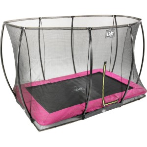 Trampolino rettangolare da incasso EXIT Silhouette 214x305 cm rosa con rete di sicurezza.