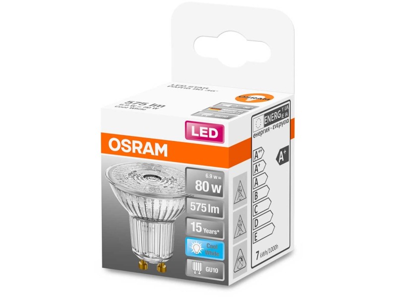 Osram Lampadina LED riflettore PAR16 GU10 Bianco freddo 80 W / 575 lm