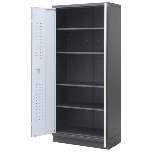 Armoire haute pour outils Kraftwerk Mobilio, 200x91,5x45,8 cm, avec porte ouverte et étagères.