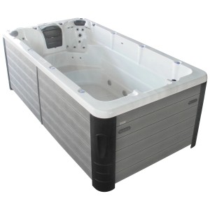 Spa extérieur Sonnenkönig Indik : Spa rectangulaire gris avec intérieur blanc.