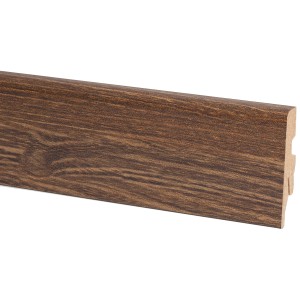 Plinthe en noyer, hauteur 60mm, pour montage mural. Finition décorative pour tout type de sol.