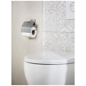 Wenko Porta rotolo WC Porto Turbo-Loc, acciaio inox opaco, montato a parete con rotolo.