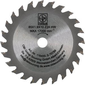 Lama per sega circolare LUX-TOOLS HM, diametro 85mm, 24 denti per tagli precisi nel legno.