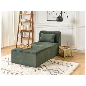 Beliani Chaise longue Lemvig en velours côtelé vert foncé avec coussin et design modulable.