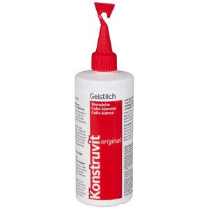 Geistlich Weissleim Konstruvit original, 200g Flasche mit rotem Spachtel am Deckel.