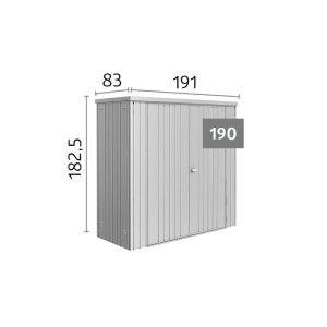 Armadio da giardino Biohort 190 grigio quarzo metallizzato, 191x83x182,5 cm. Robusto con doppia anta.