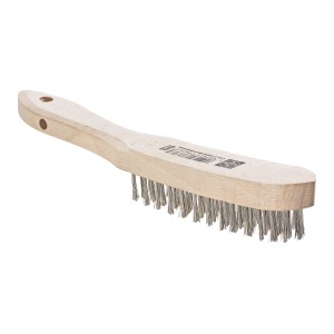 Brosse métallique LUX, 4 rangs, inoxydable, avec manche en bois pour nettoyer et dérouiller.