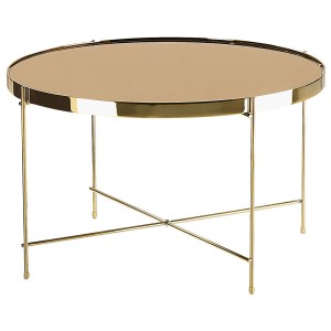 Tavolino da caffè dorato Lucea con piano a specchio, Ø 63 cm. Elegante tavolo da salotto con gambe in metallo.