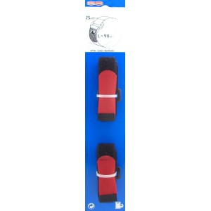 Conacord Klettbinder Polyamid, schwarz-rot, 90 cm. Zwei Stück auf blauer Verpackung, ideal für Befestigungen.
