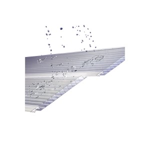 Pannello alveolare in PC trasparente Easy-click plus (200x20x1,6 cm) con gocce d'acqua, adatto per coperture in plastica.