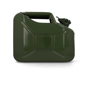Tanica per benzina Cartrend Army, 10 l, in metallo, per il trasporto sicuro di carburante.