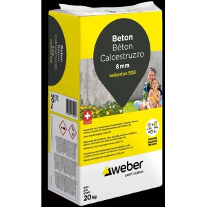 Weber ton 908 calcestruzzo fine 20 kg, granulometria fino a 8 mm. Sacco giallo di malta per edilizia e giardino.
