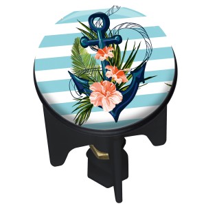 Wenko Tappo di scarico Pluggy Mod. Ancora con ancora, fiori e strisce blu e bianche.