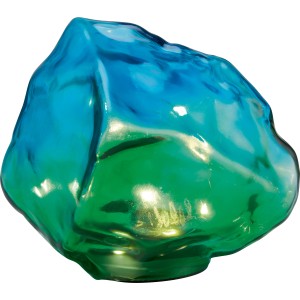 Pierre décorative solaire cristal vert-bleu, 13,5x14,5x12 cm, avec LED blanc chaud pour jardin et balcon.