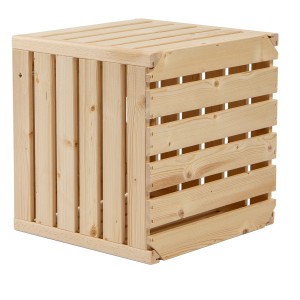 Schweizer Holzharasse A 1/2 mit Türchen, 35x35x32cm, aus unbehandeltem Fichtenholz. Aufbewahrungsbox für Innenräume.